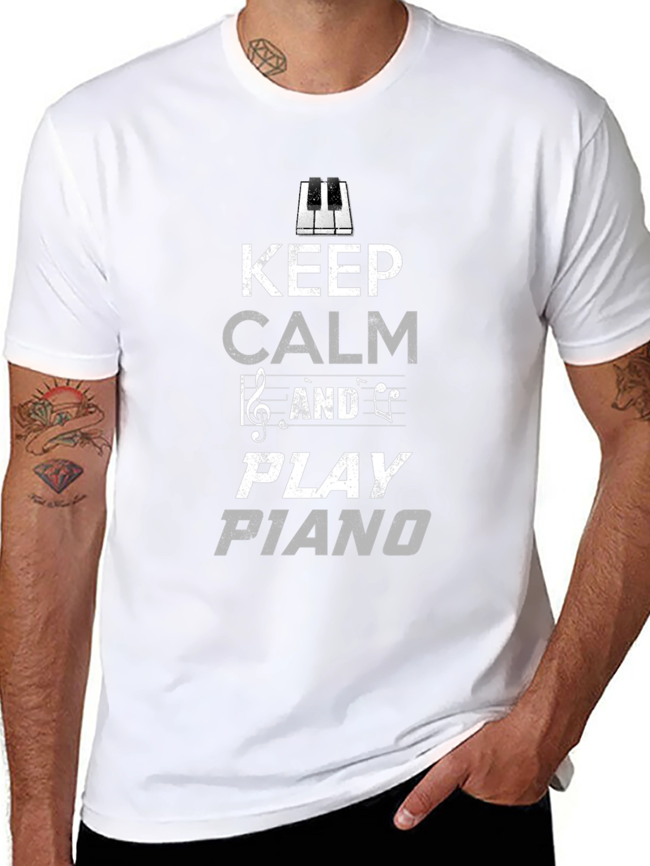 Keep Calm and Play Piano Black Graphic Tee