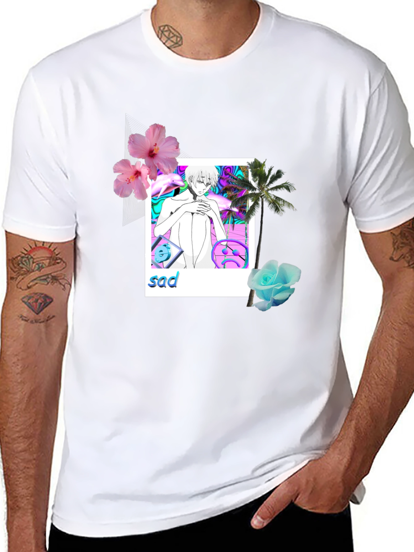 Aesthetic Sad Anime Graphic Tee - Black