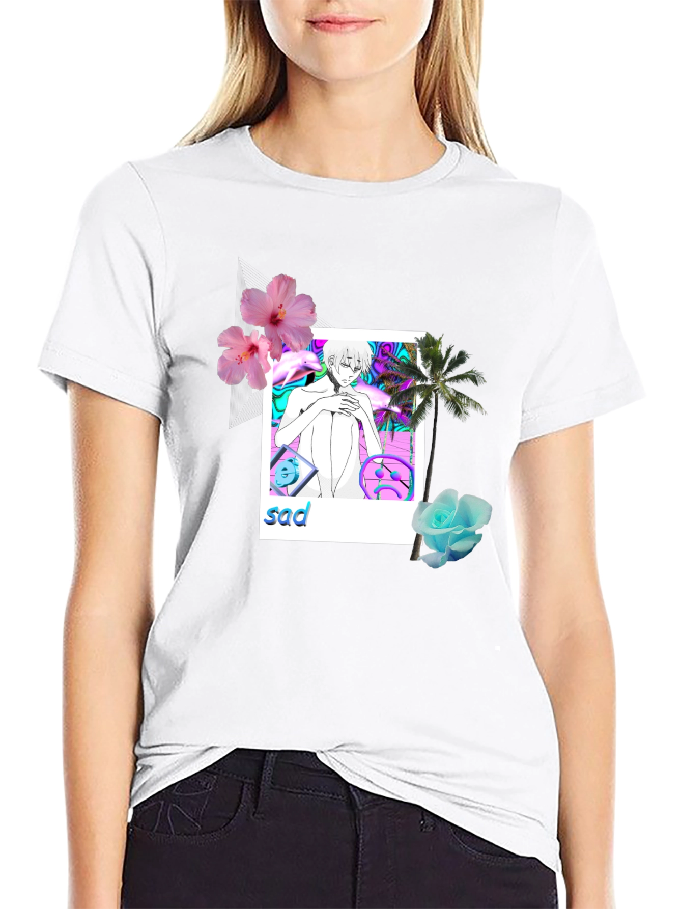 Aesthetic Sad Anime Graphic Tee - Black