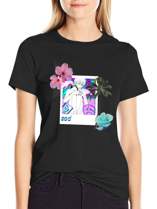 Aesthetic Sad Anime Graphic Tee - Black