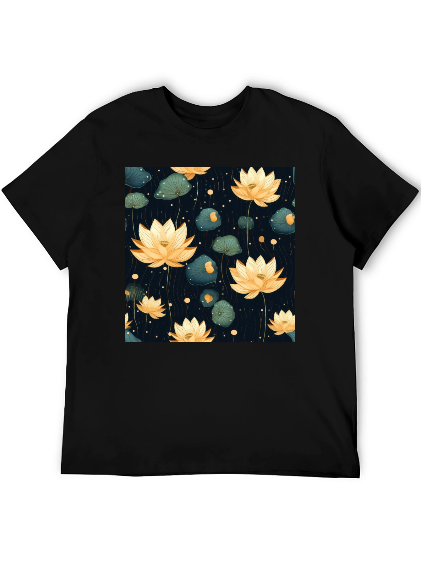 Lotus Flower Graphic Tee - Stylish Black T-Shirt