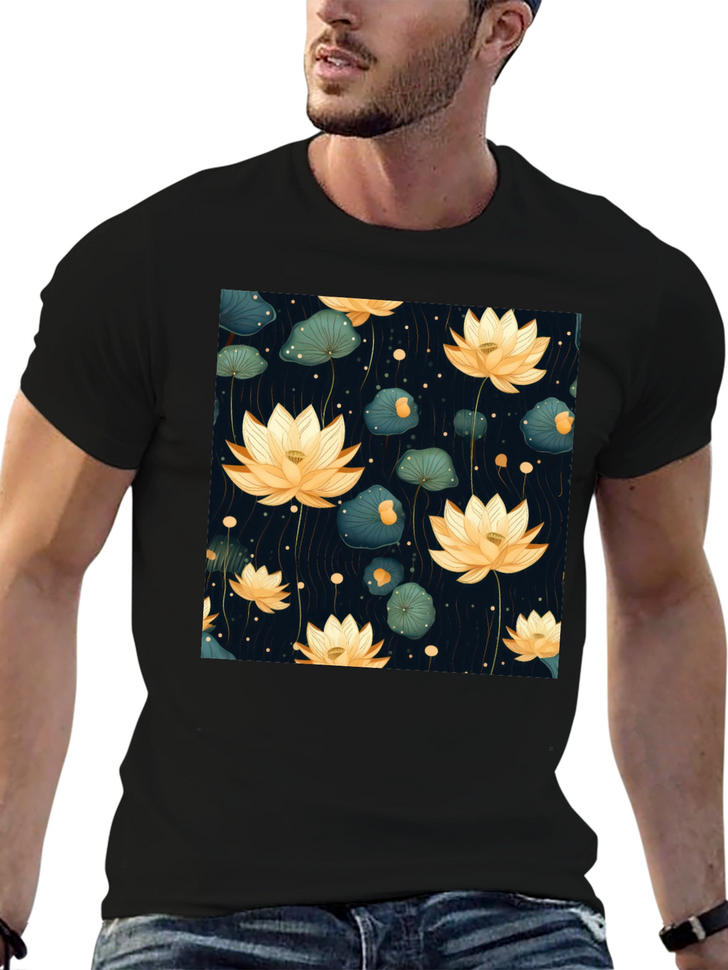 Lotus Flower Graphic Tee - Stylish Black T-Shirt