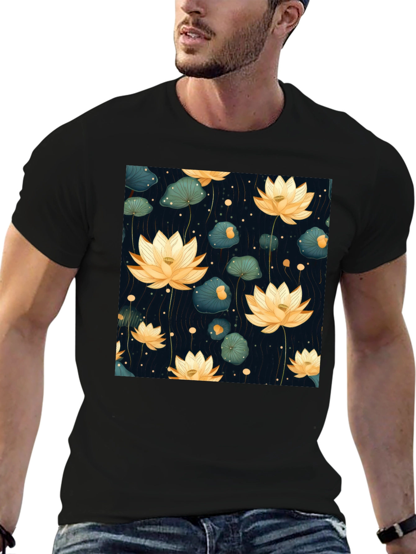 Lotus Flower Graphic Tee - Stylish Black T-Shirt