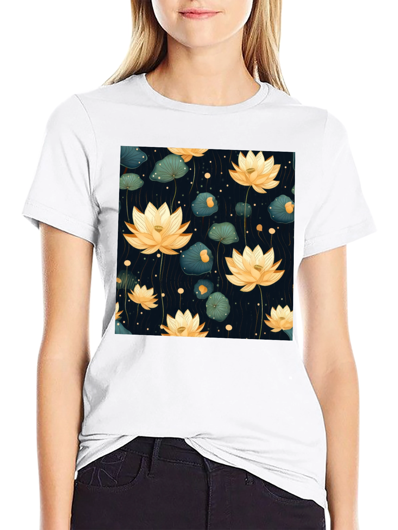 Lotus Flower Graphic Tee - Stylish Black T-Shirt