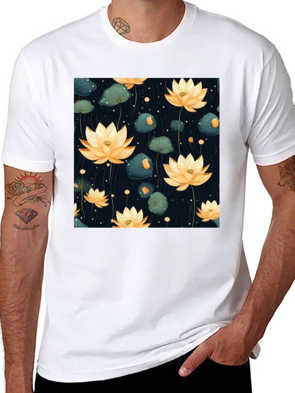 Lotus Flower Graphic Tee - Stylish Black T-Shirt