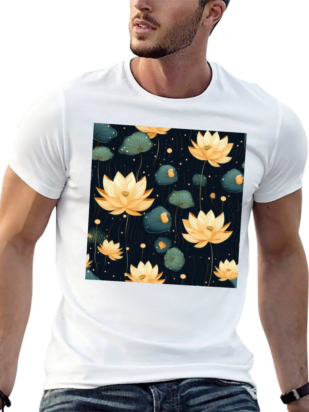 Lotus Flower Graphic Tee - Stylish Black T-Shirt