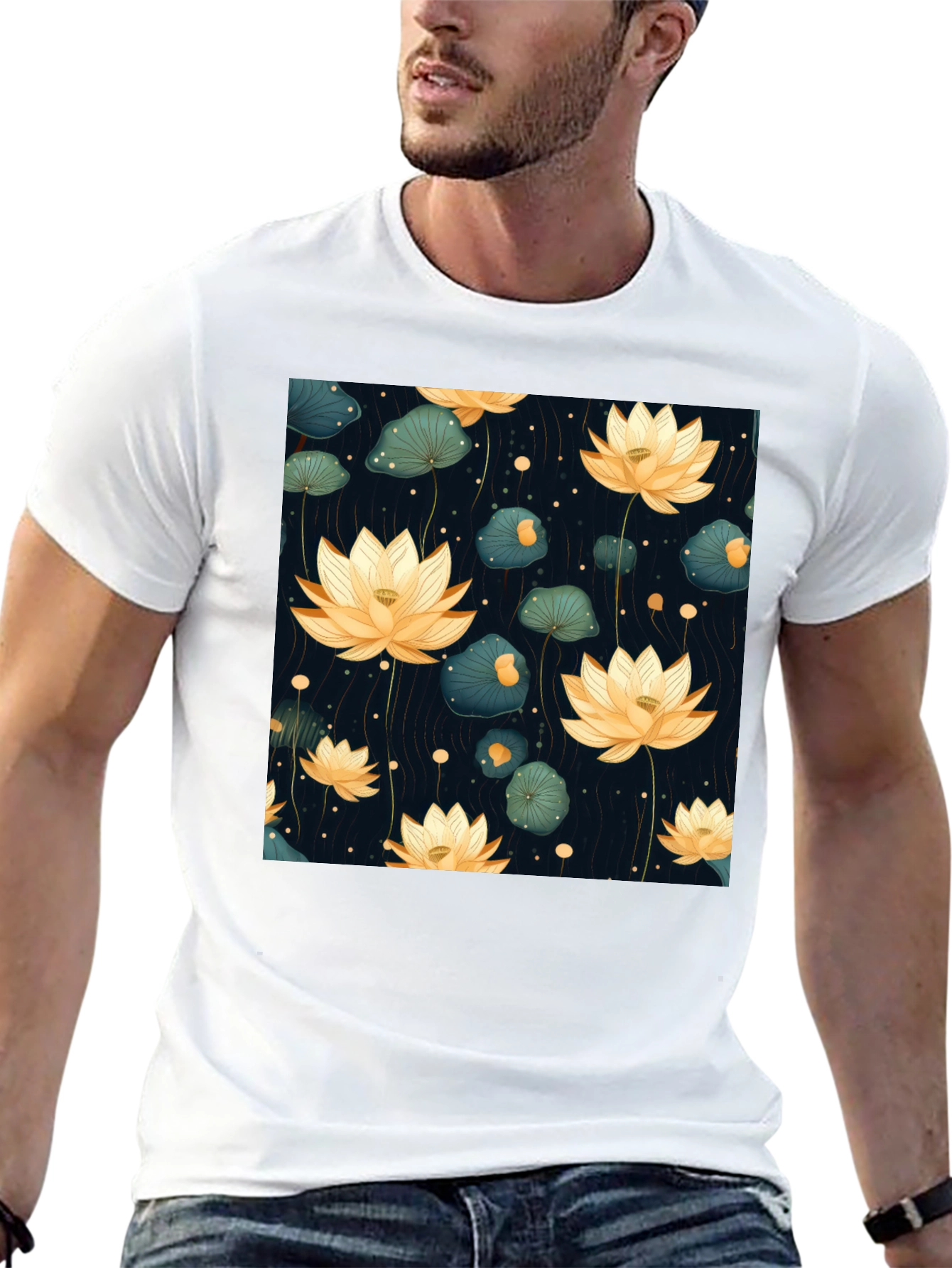 Lotus Flower Graphic Tee - Stylish Black T-Shirt