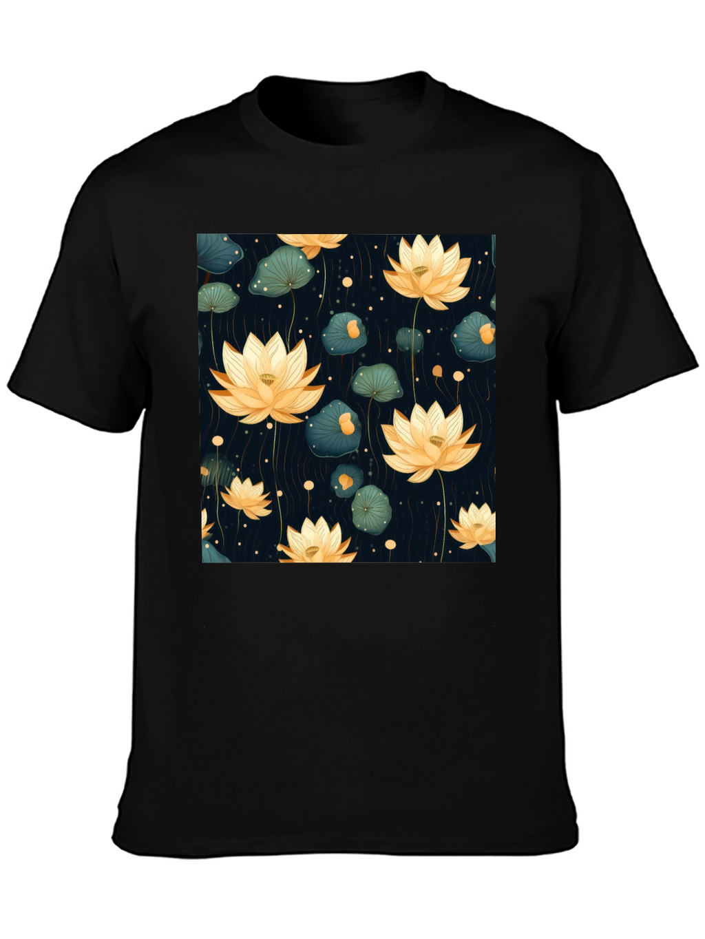 Lotus Flower Graphic Tee - Stylish Black T-Shirt