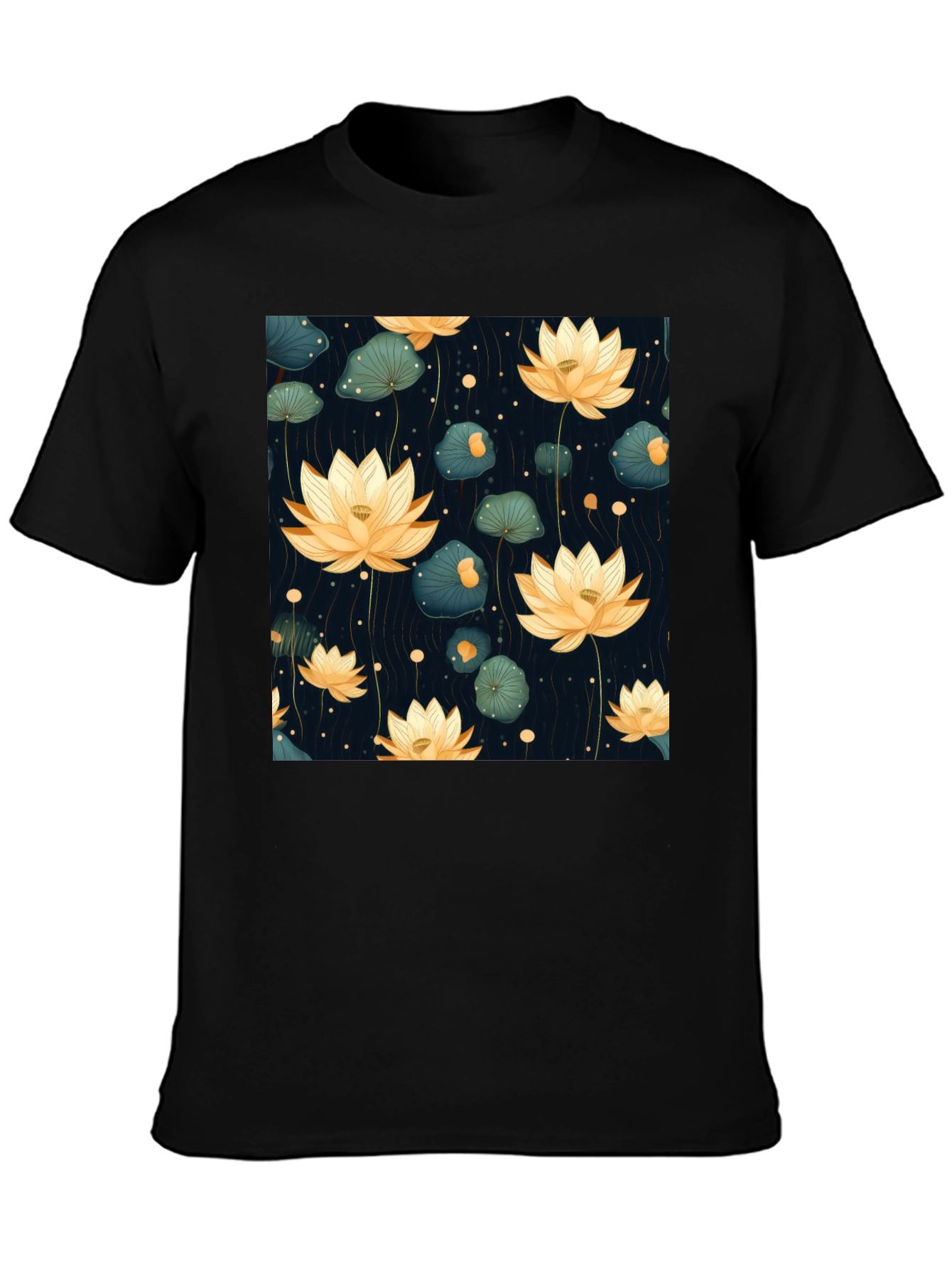 Lotus Flower Graphic Tee - Stylish Black T-Shirt