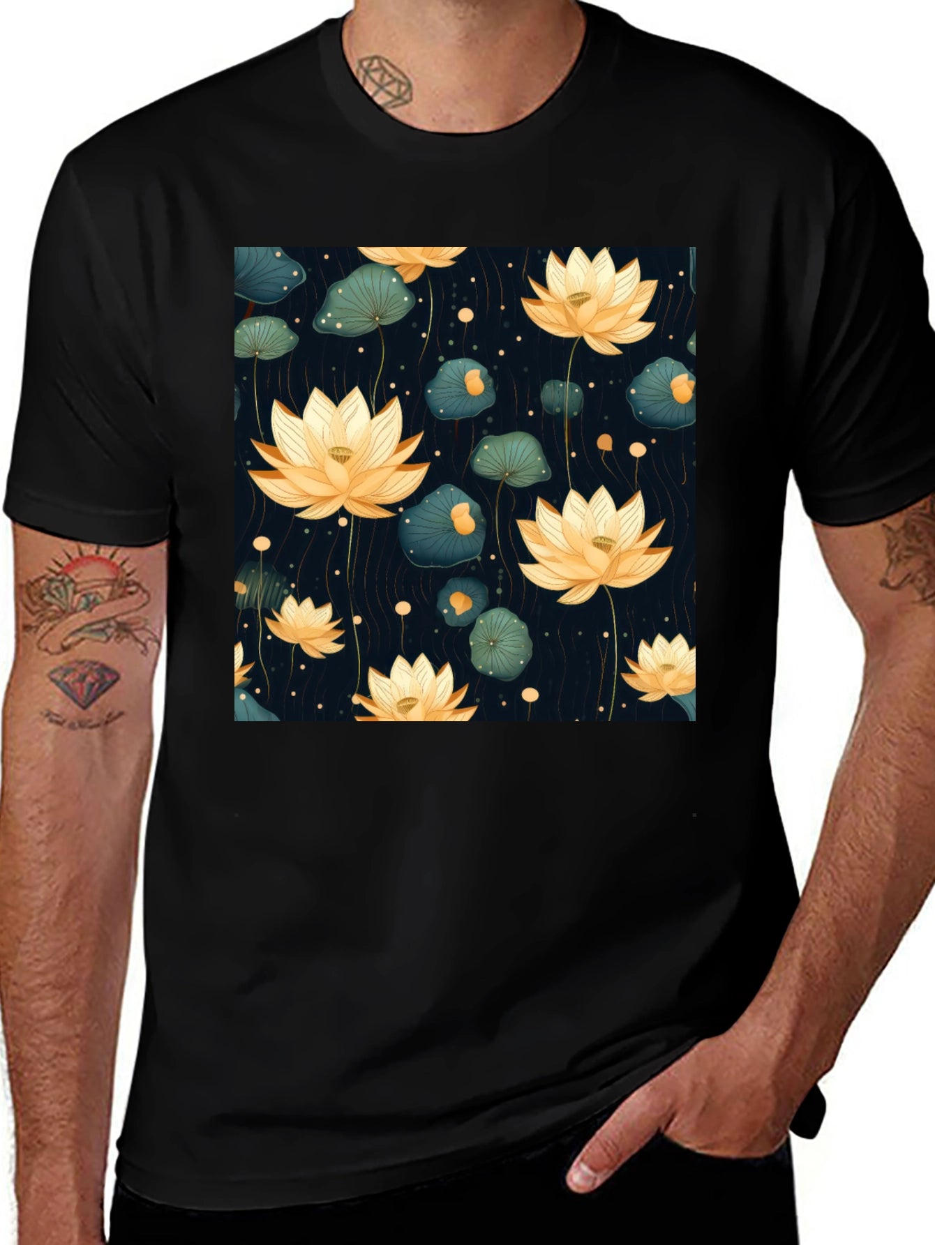 Lotus Flower Graphic Tee - Stylish Black T-Shirt