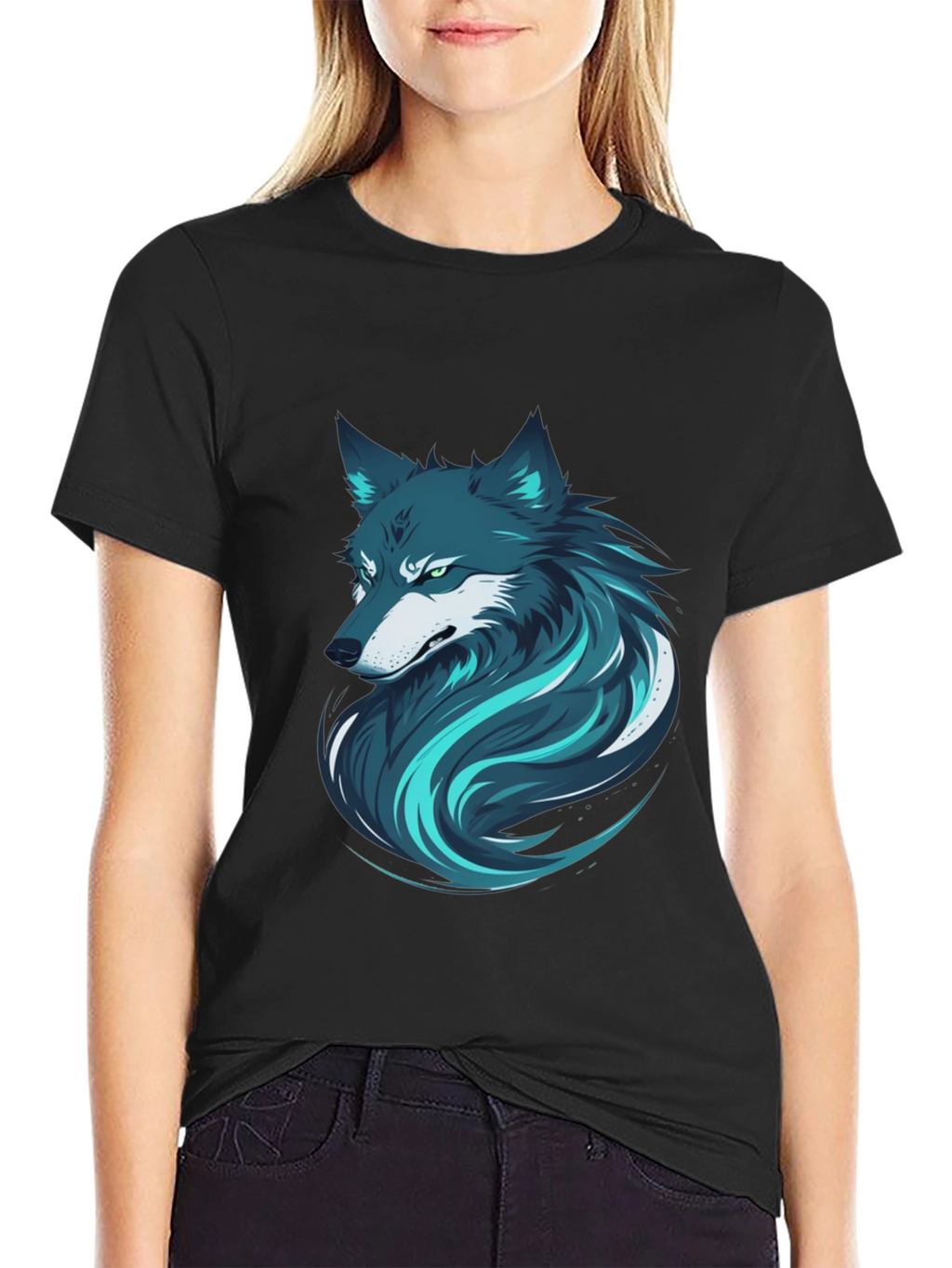 Stylish Wolf Graphic Print Black T-Shirt for Men