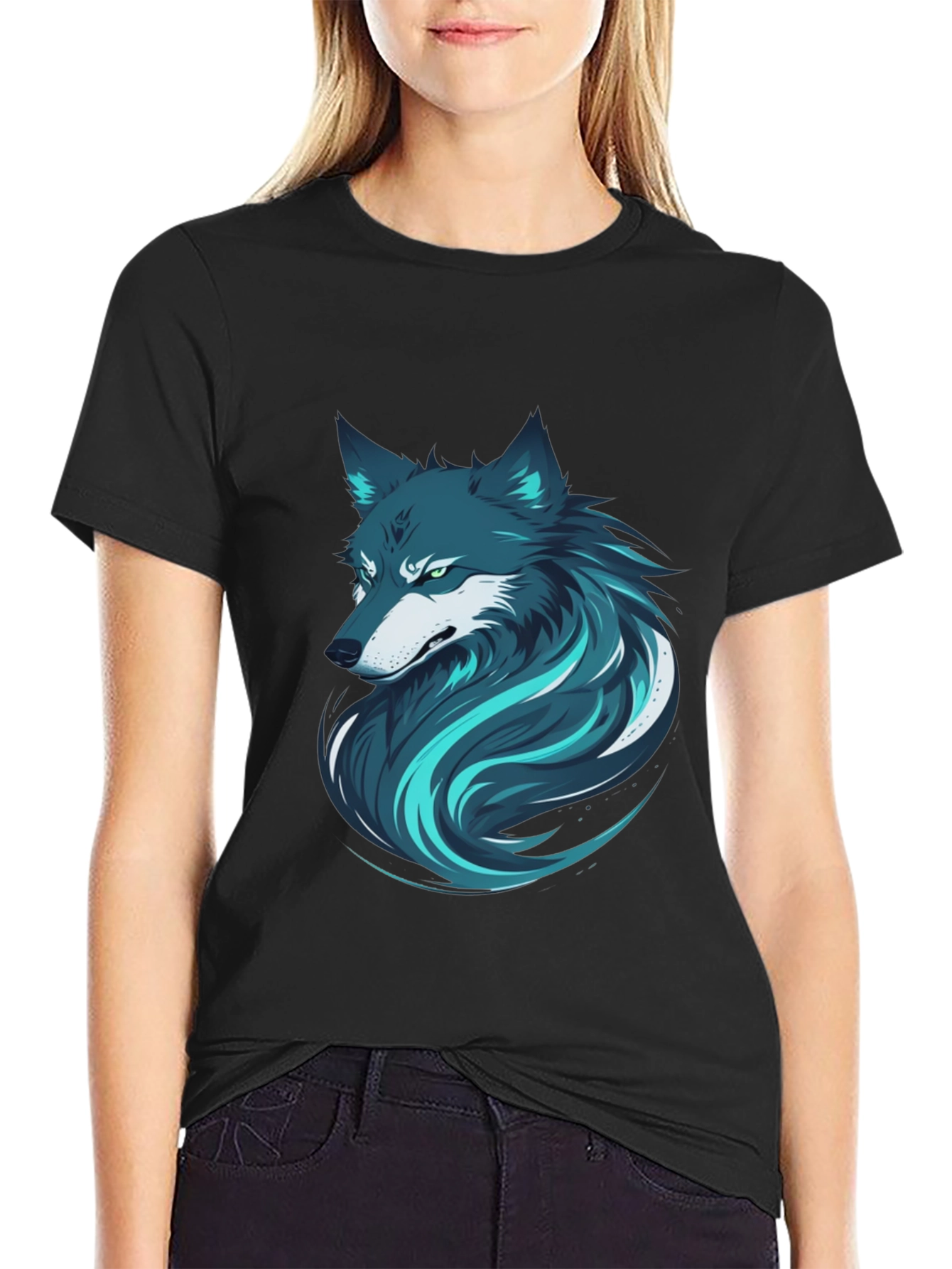Stylish Wolf Graphic Print Black T-Shirt for Men