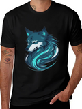 Stylish Wolf Graphic Print Black T-Shirt for Men