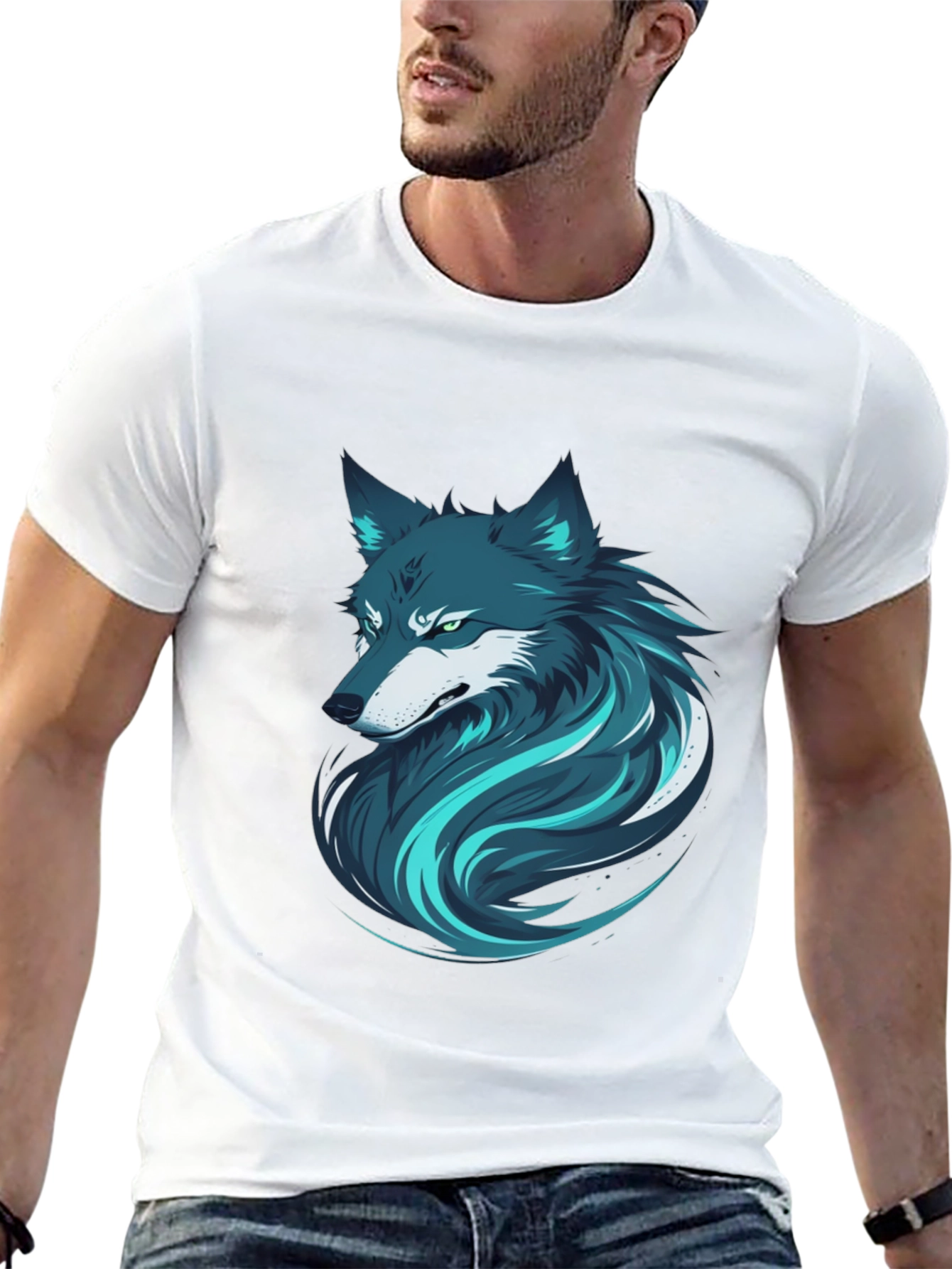 Stylish Wolf Graphic Print Black T-Shirt for Men