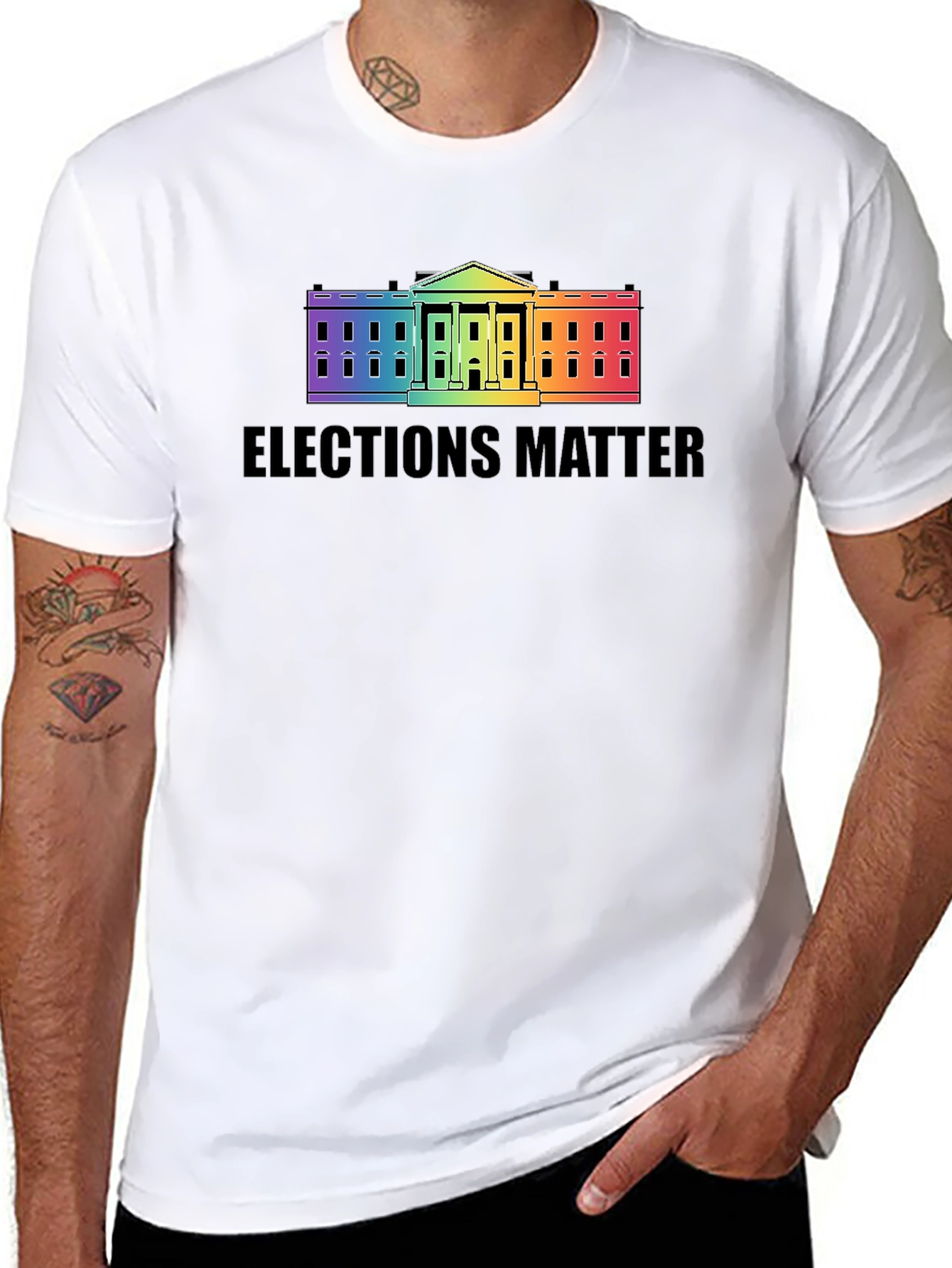 Elections Matter Rainbow White House Graphic T-Shirt