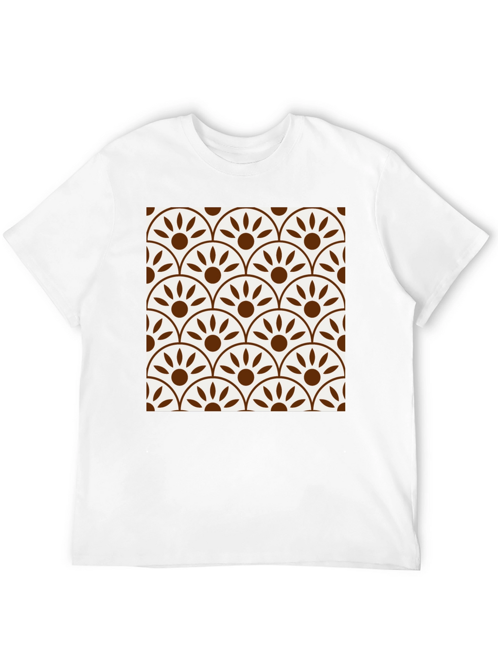 Stylish Black Tee with Retro Fan Pattern Design