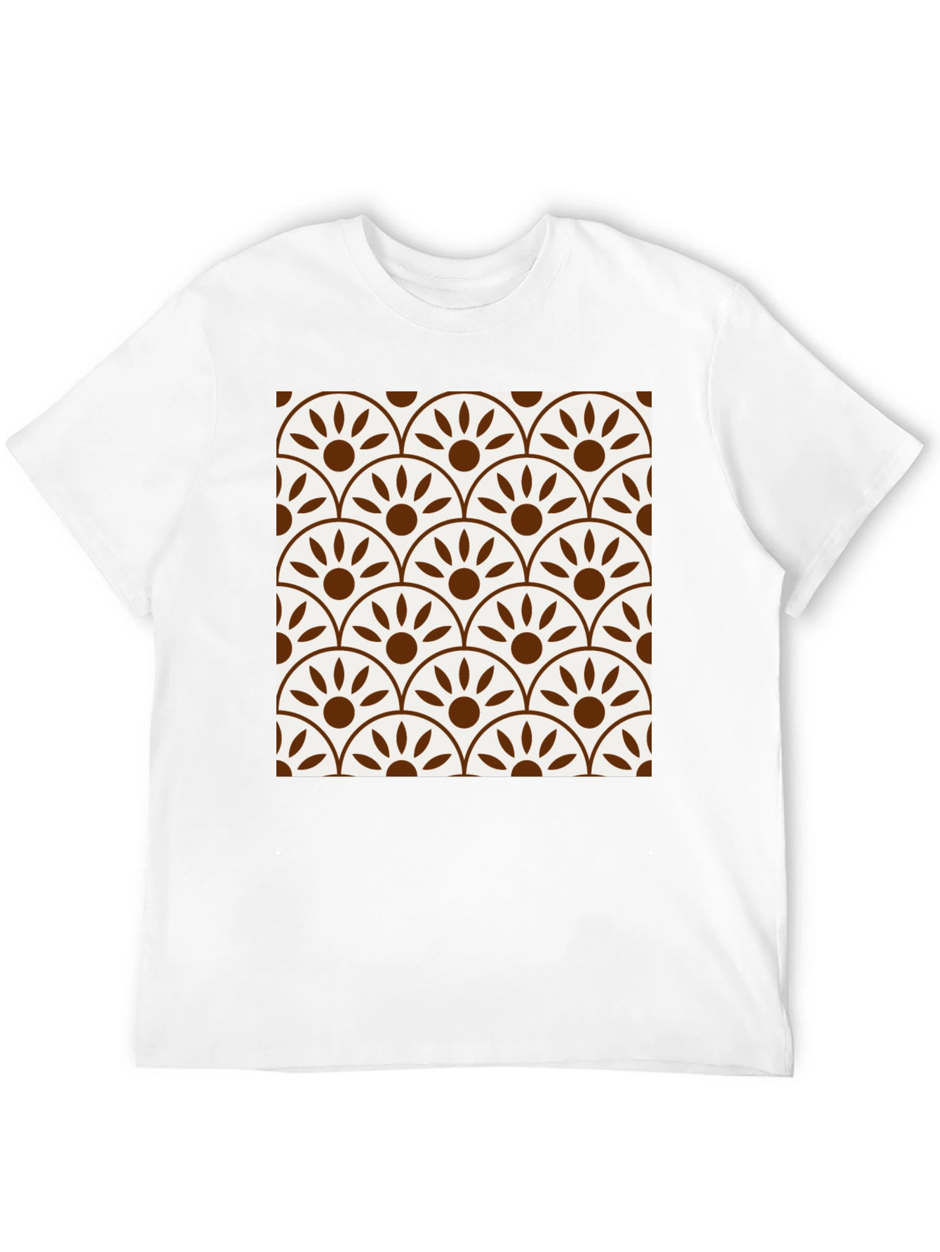 Stylish Black Tee with Retro Fan Pattern Design
