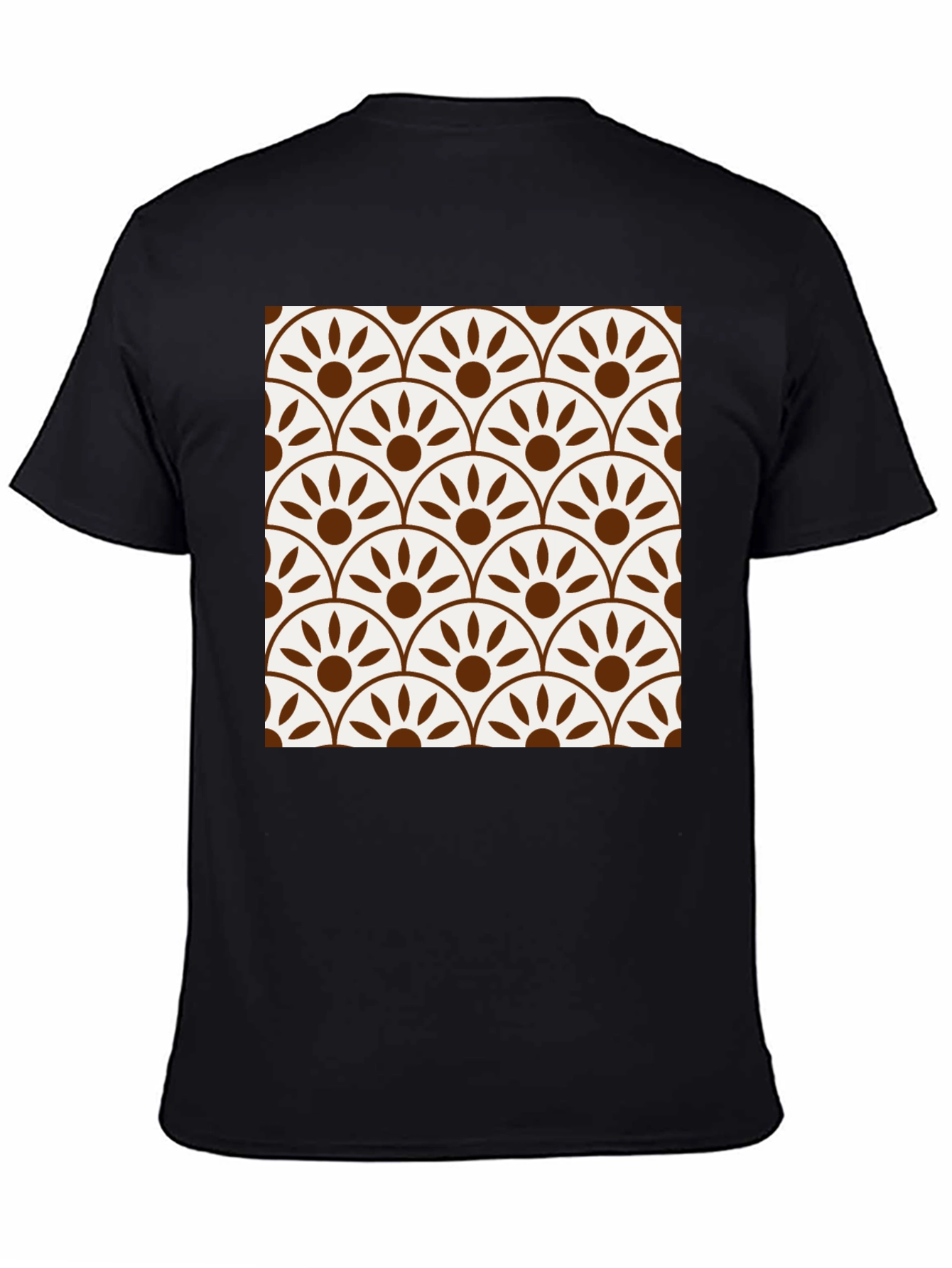 Stylish Black Tee with Retro Fan Pattern Design