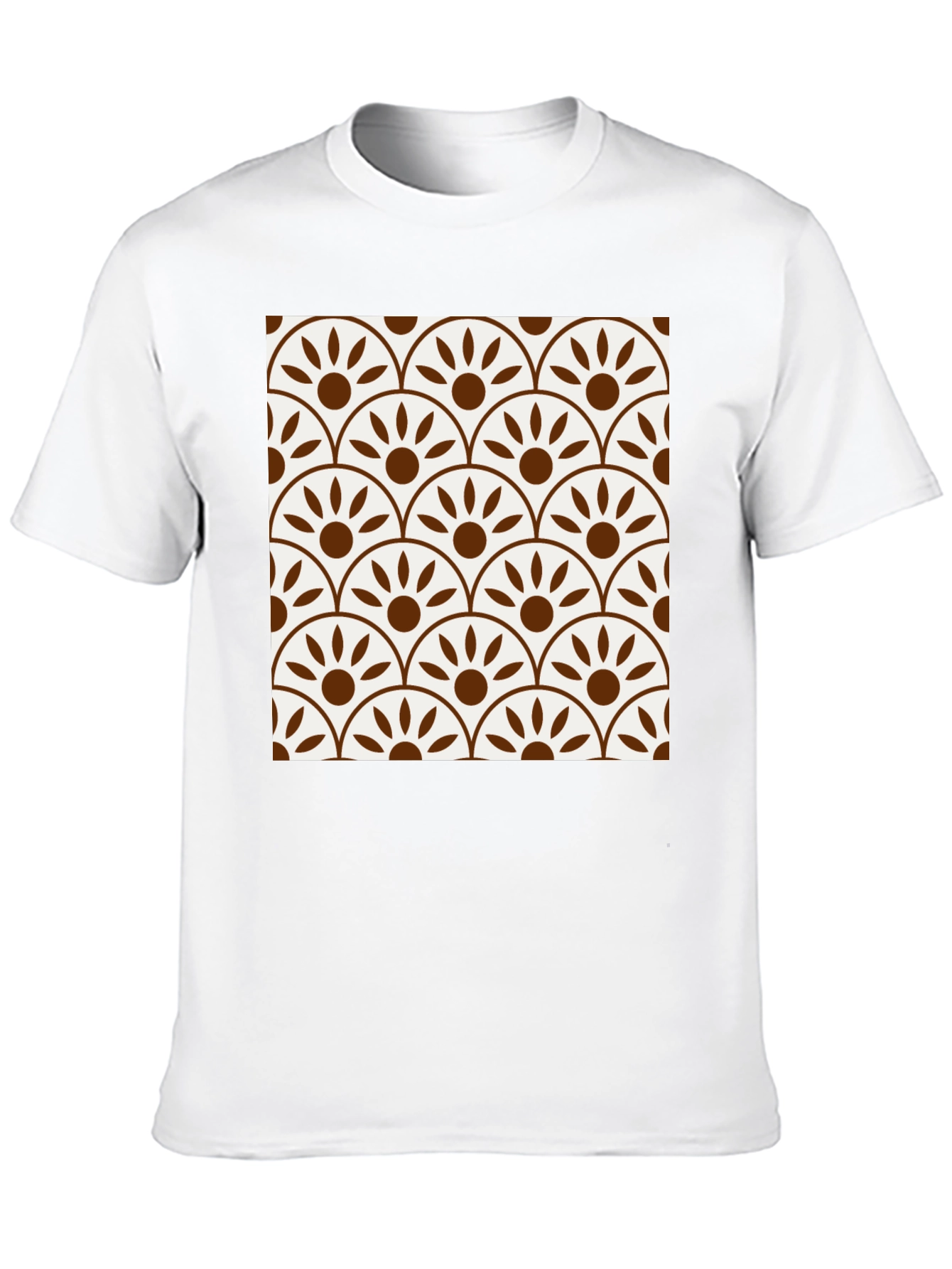 Stylish Black Tee with Retro Fan Pattern Design