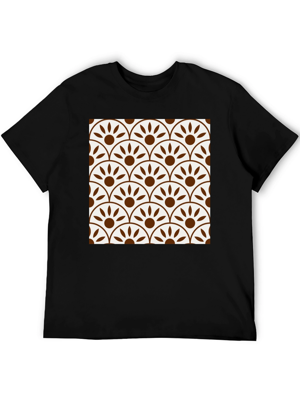 Stylish Black Tee with Retro Fan Pattern Design