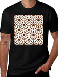 Stylish Black Tee with Retro Fan Pattern Design