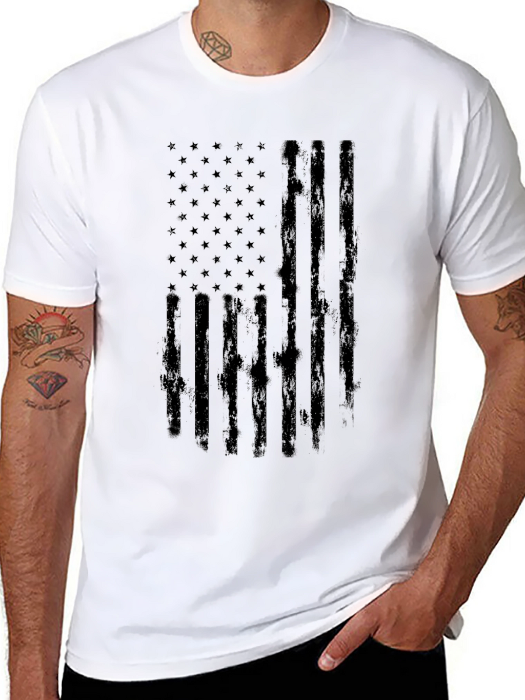 Distressed American Flag Graphic Tee - Black