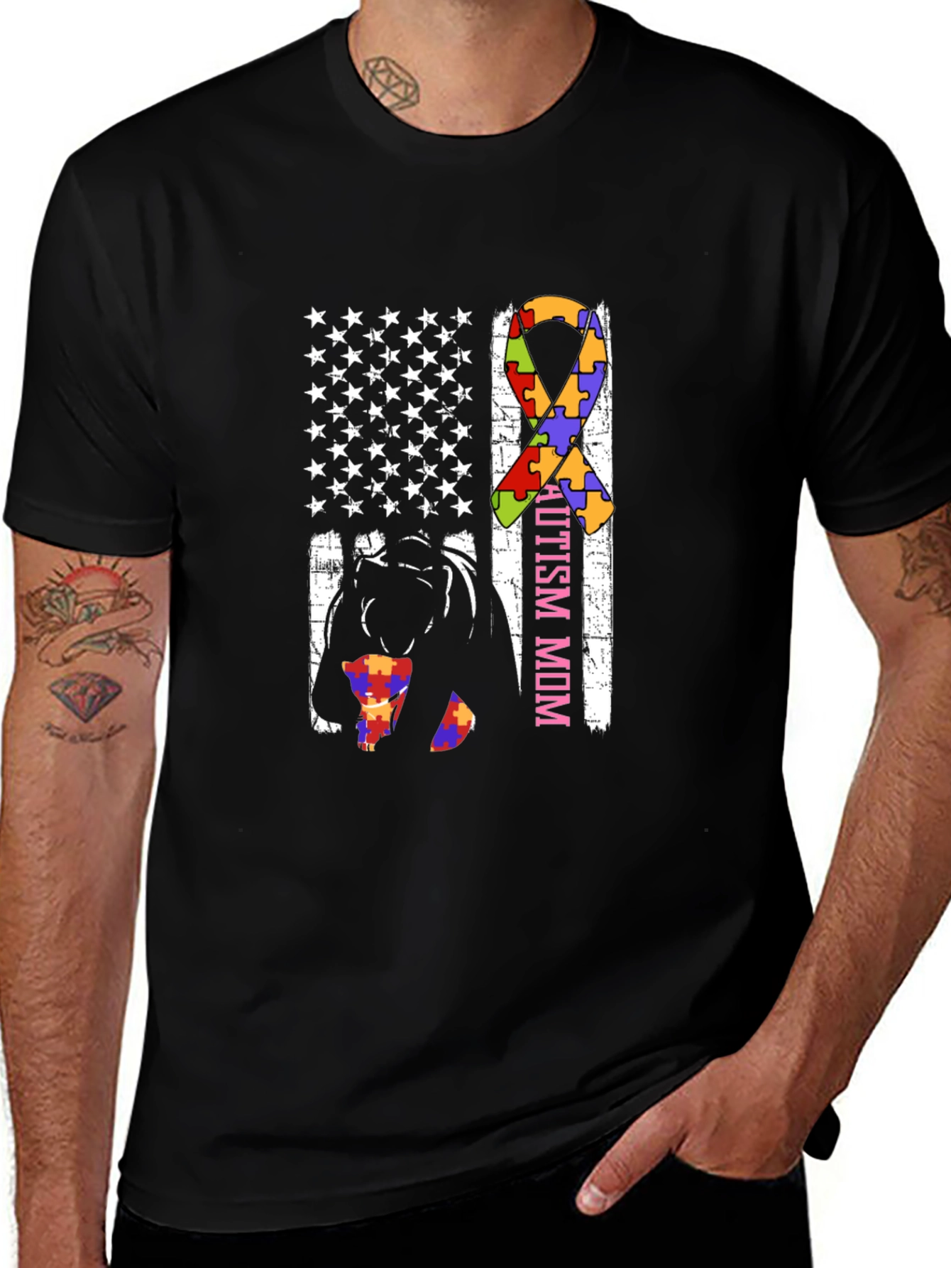 Autism Mom American Flag T-Shirt