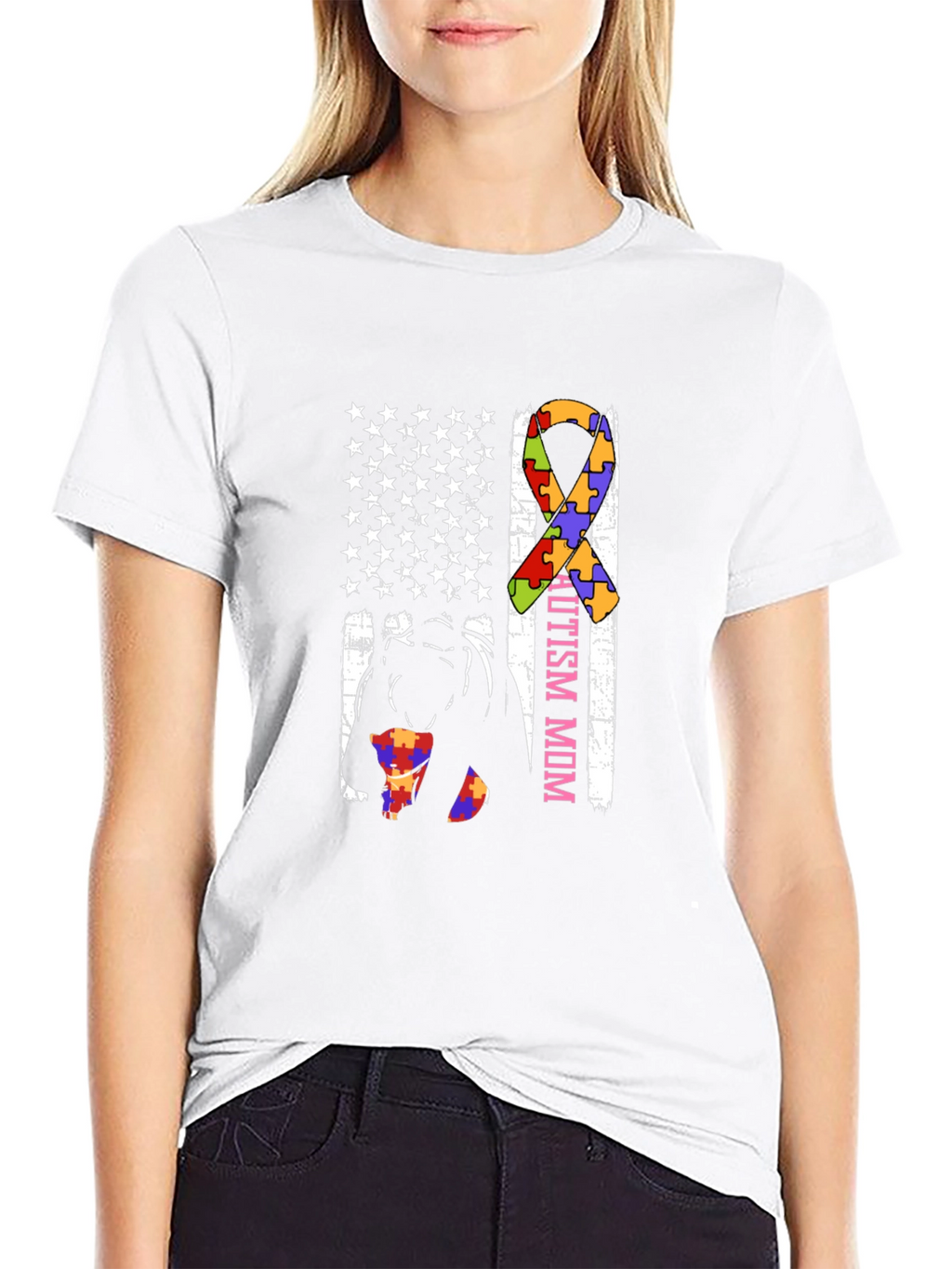 Autism Mom American Flag T-Shirt