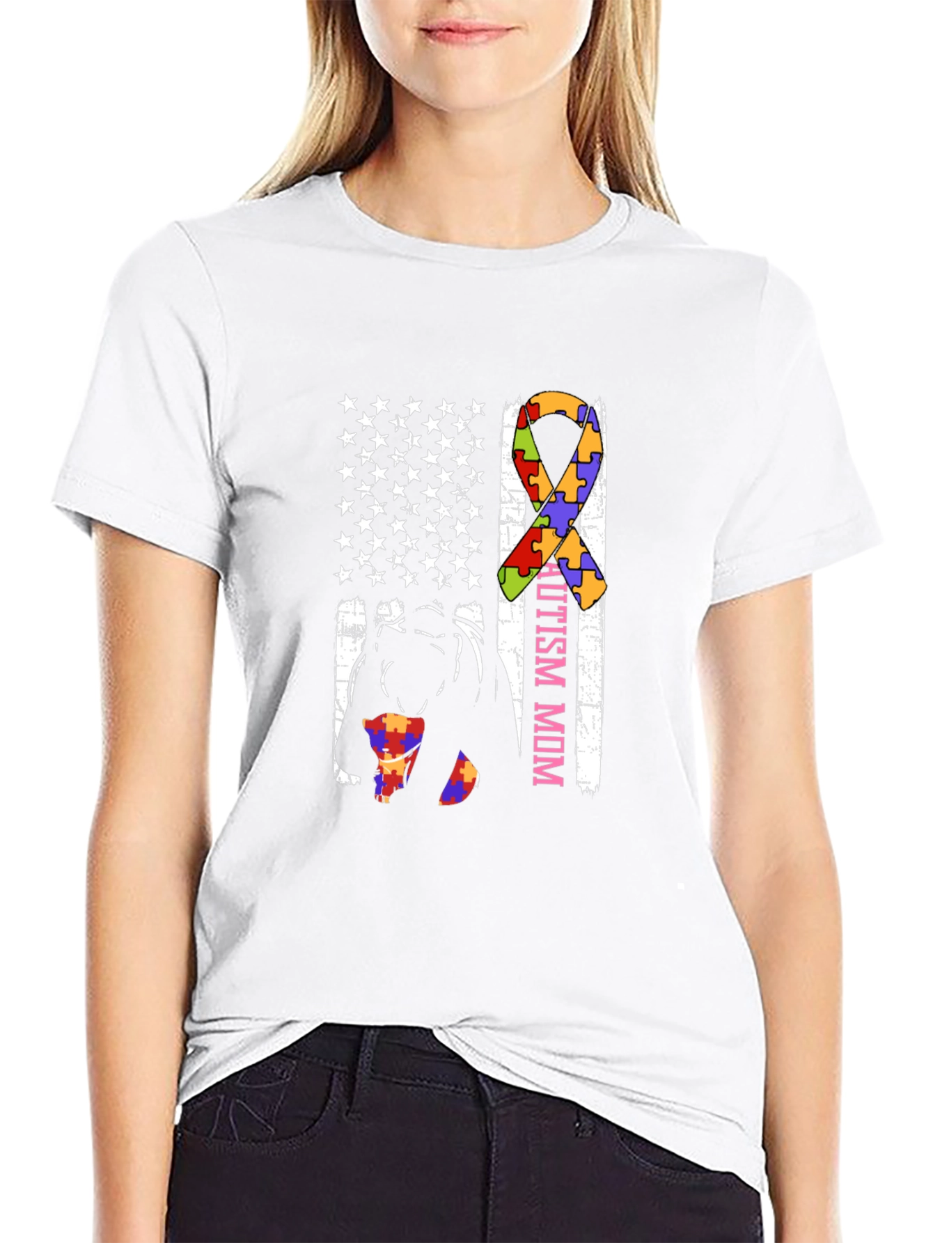 Autism Mom American Flag T-Shirt