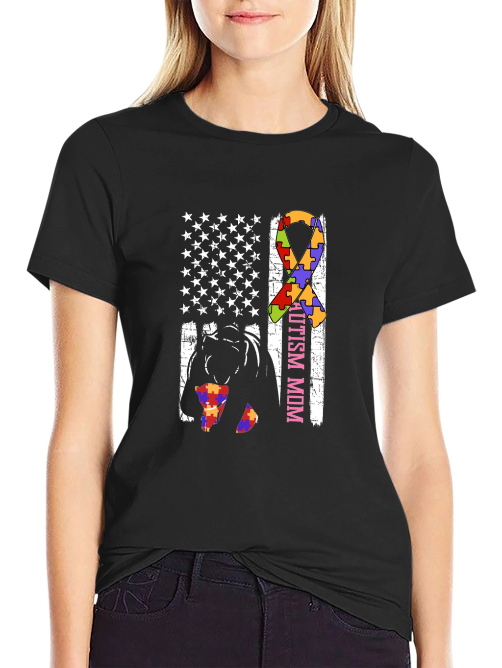 Autism Mom American Flag T-Shirt