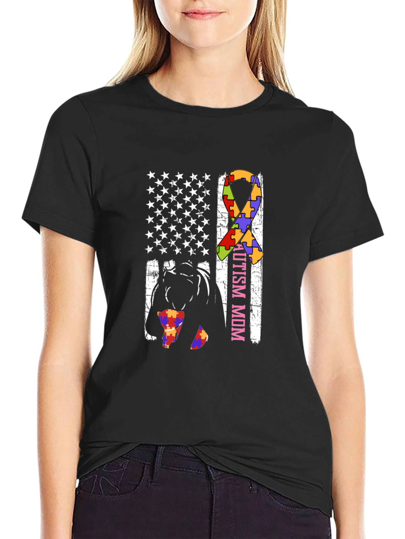 Autism Mom American Flag T-Shirt