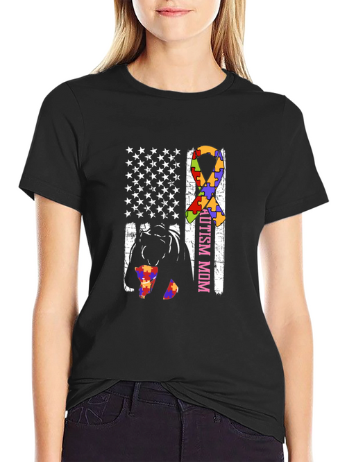 Autism Mom American Flag T-Shirt