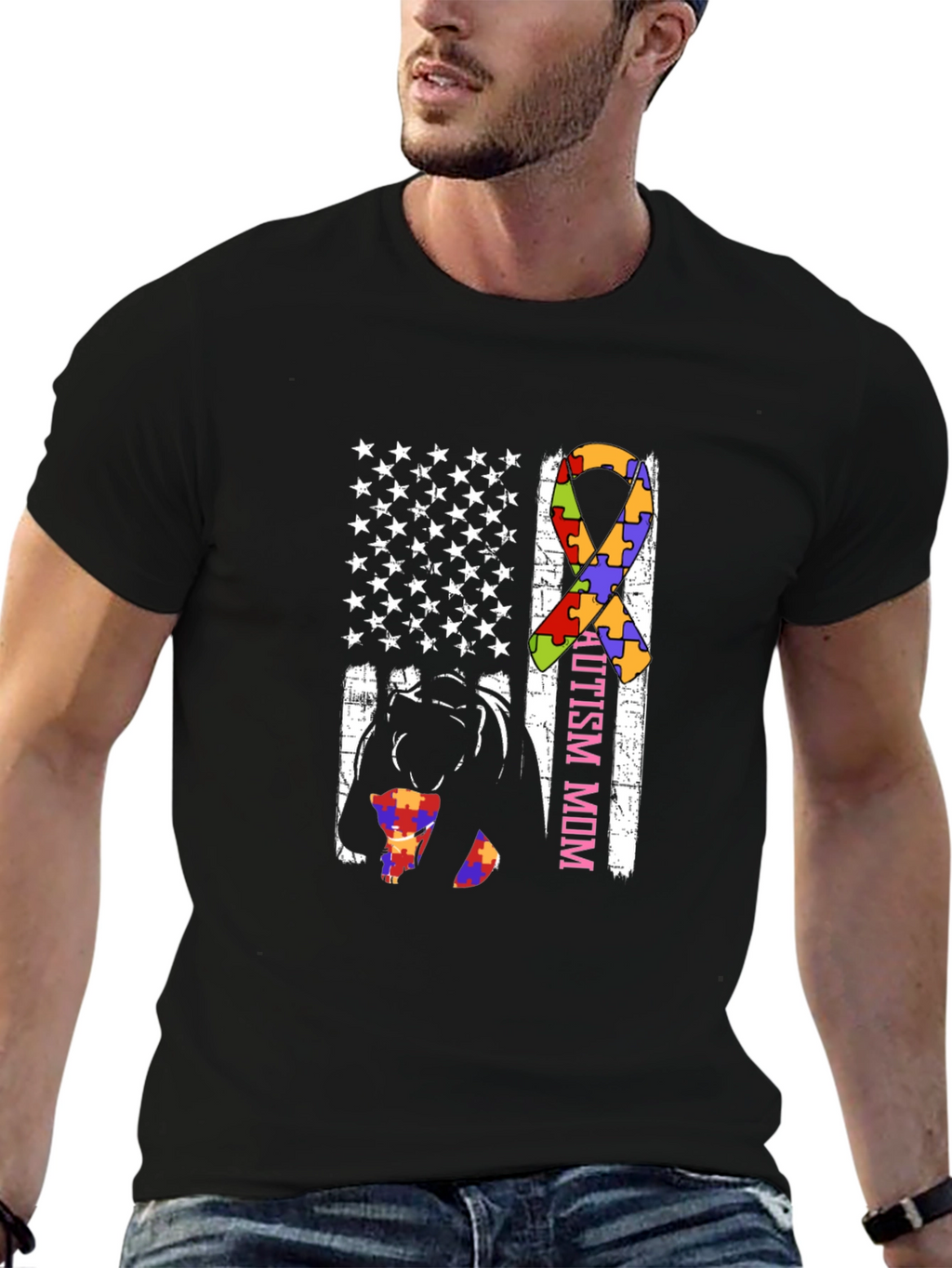 Autism Mom American Flag T-Shirt
