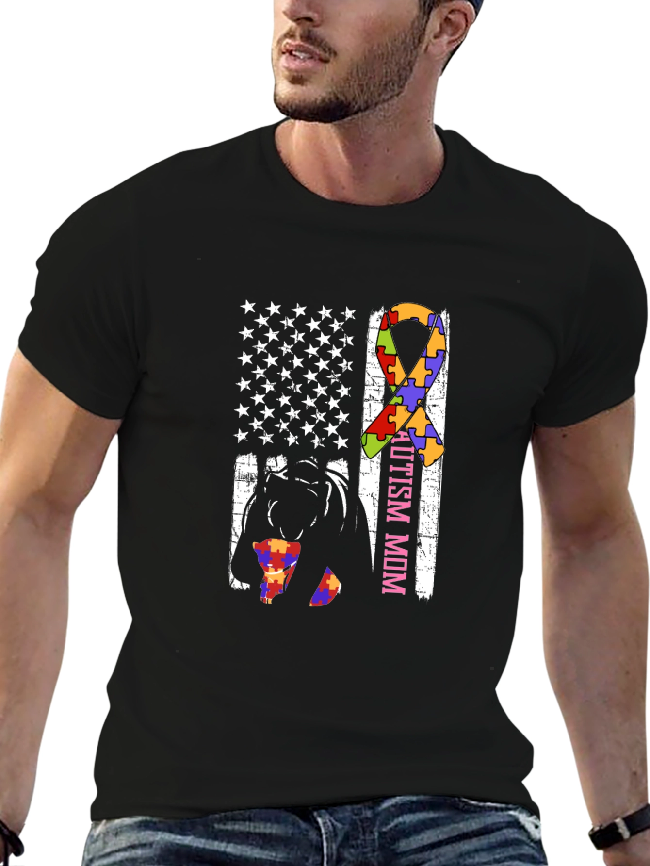 Autism Mom American Flag T-Shirt
