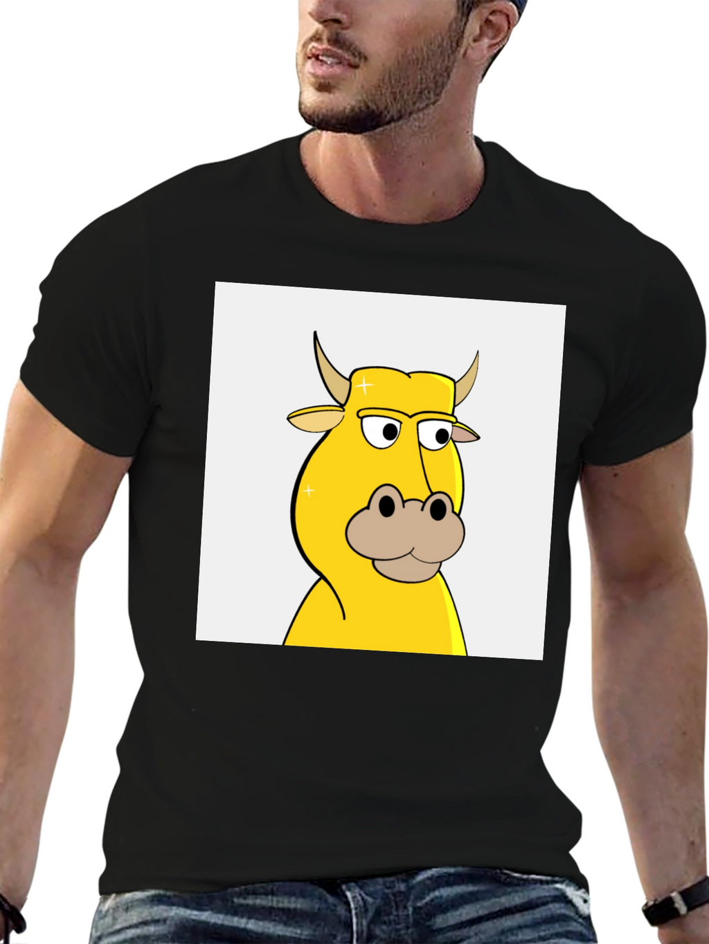Cool Cartoon Cow Graphic Tee - Black