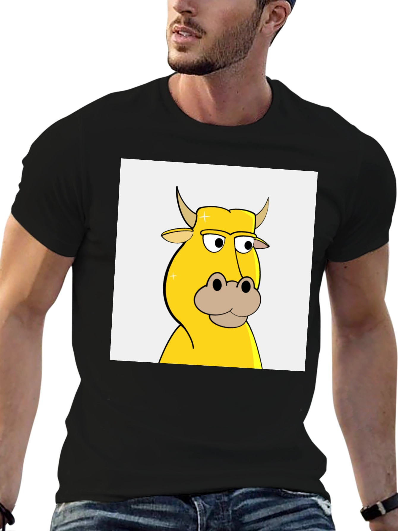Cool Cartoon Cow Graphic Tee - Black