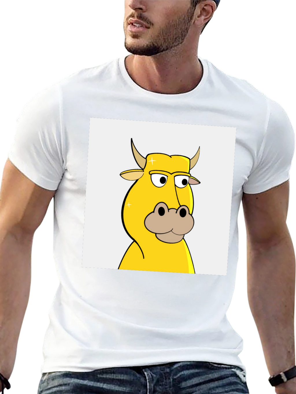 Cool Cartoon Cow Graphic Tee - Black