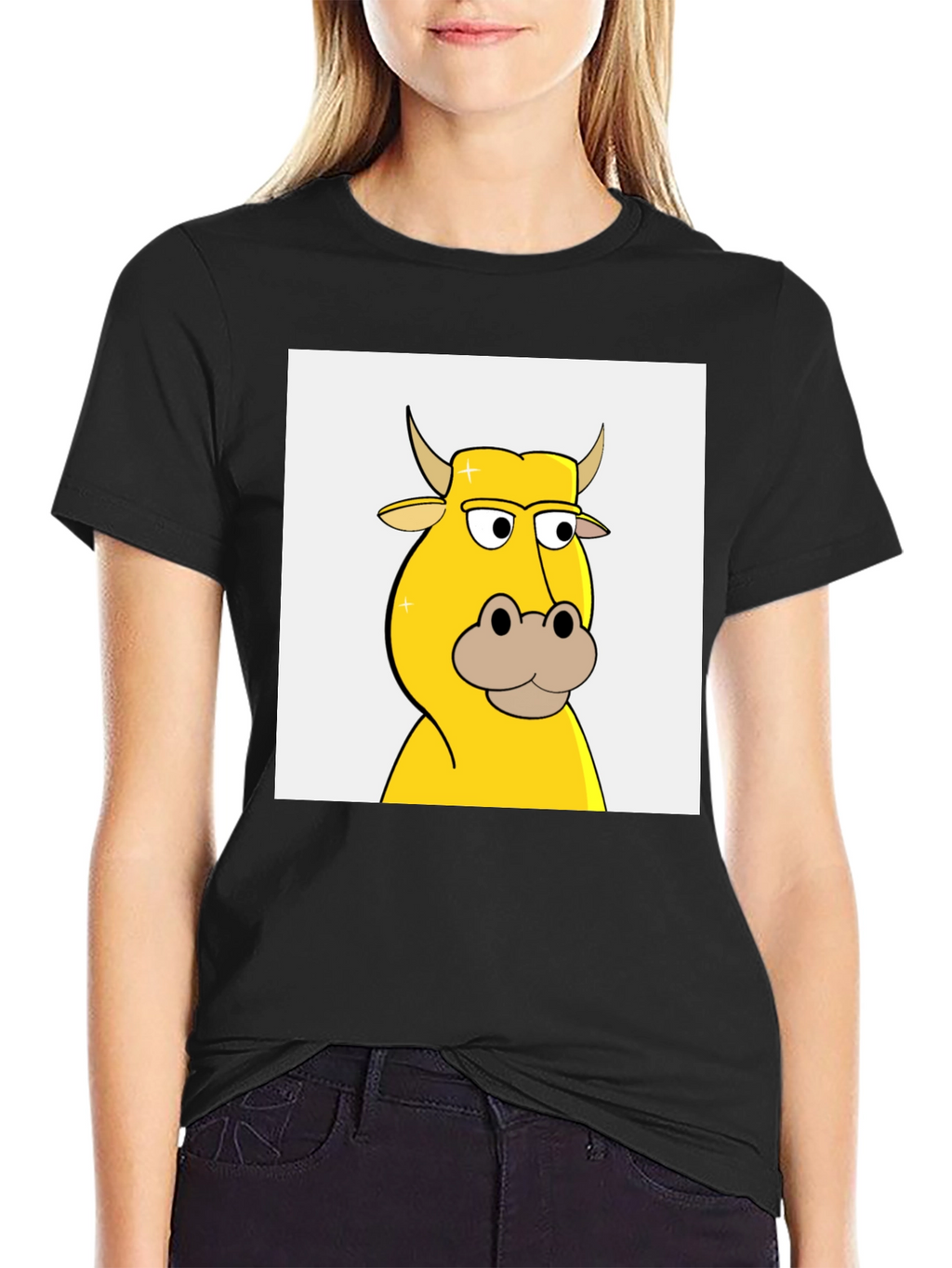 Cool Cartoon Cow Graphic Tee - Black