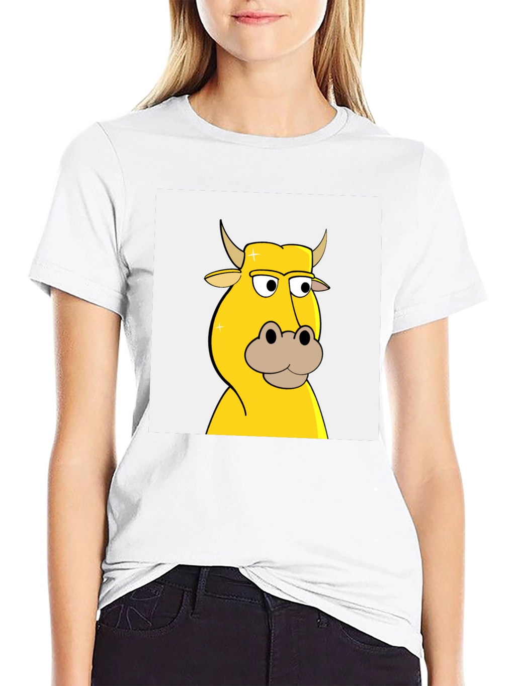 Cool Cartoon Cow Graphic Tee - Black