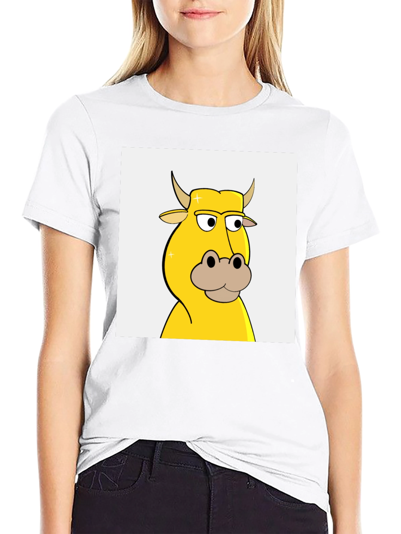 Cool Cartoon Cow Graphic Tee - Black