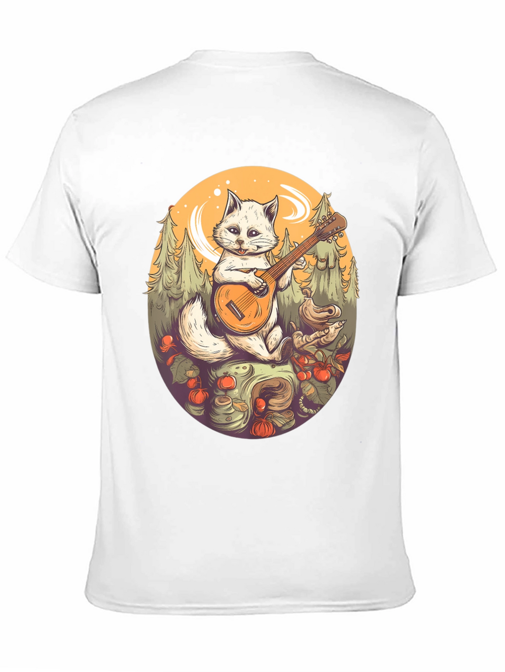 Cat Musician Graphic Tee - Black Cotton T-Shirt