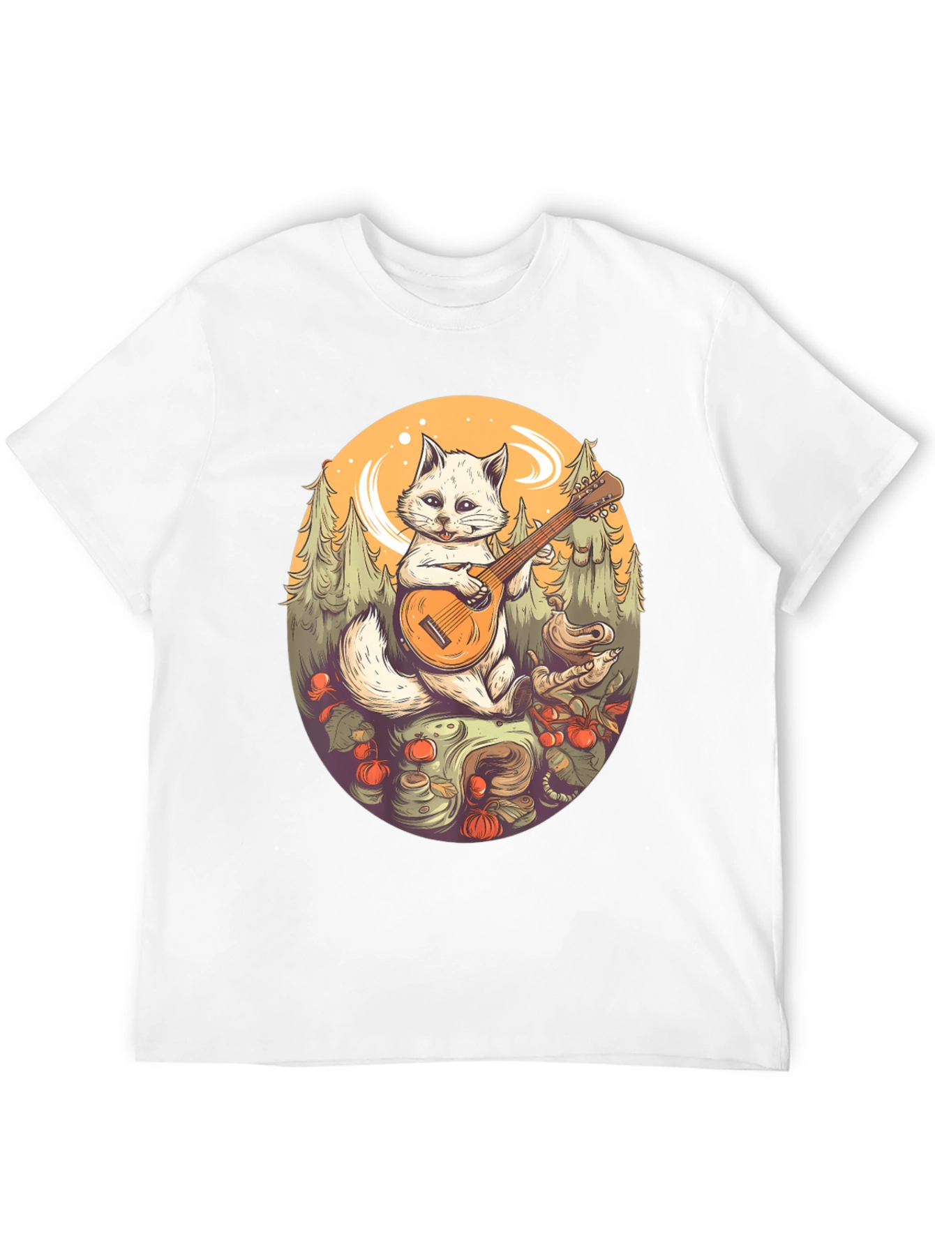 Cat Musician Graphic Tee - Black Cotton T-Shirt