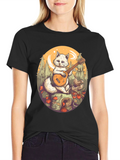 Cat Musician Graphic Tee - Black Cotton T-Shirt