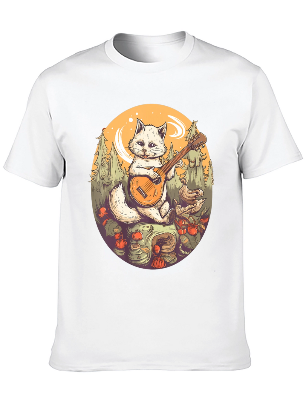 Cat Musician Graphic Tee - Black Cotton T-Shirt