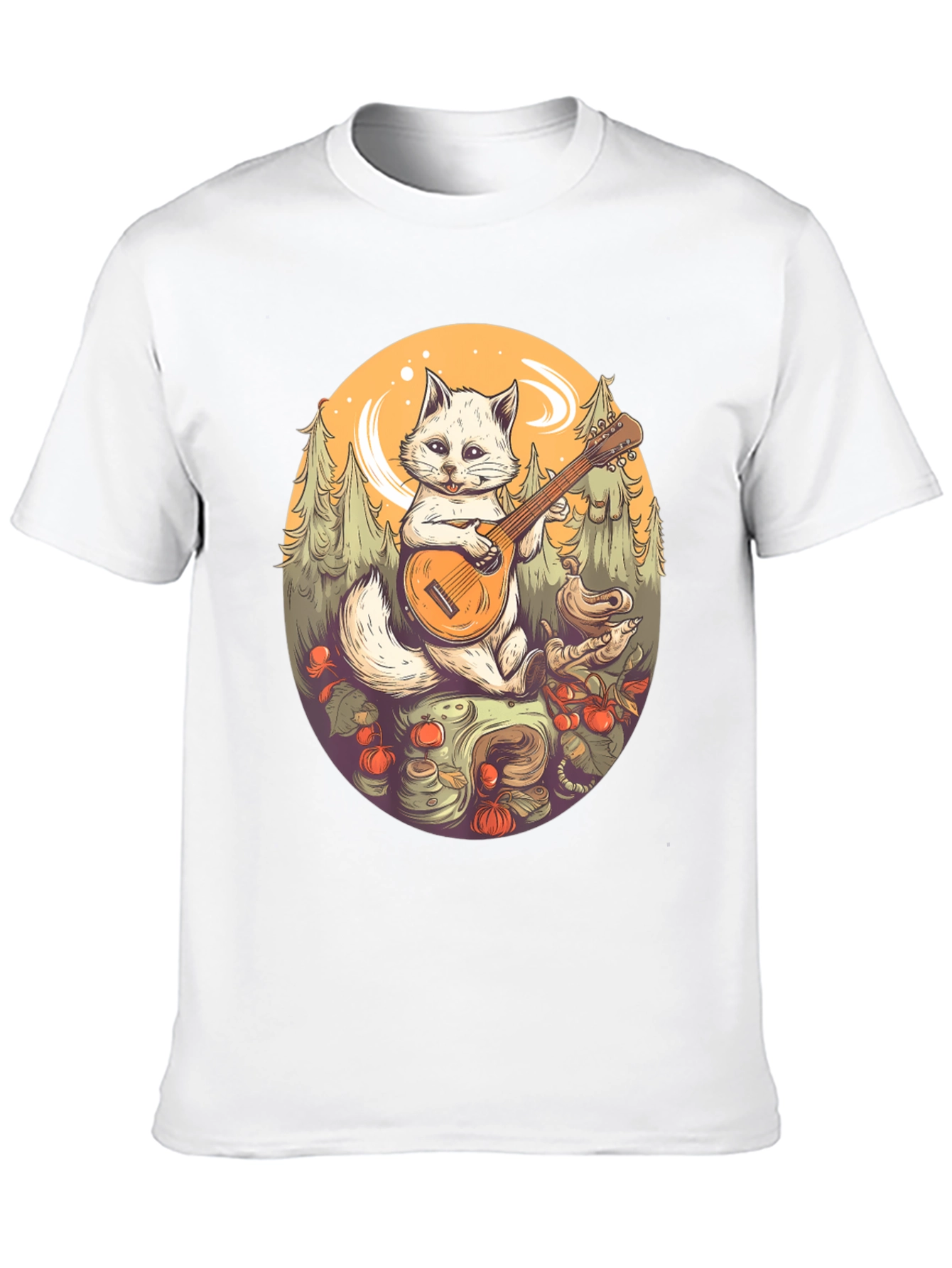 Cat Musician Graphic Tee - Black Cotton T-Shirt