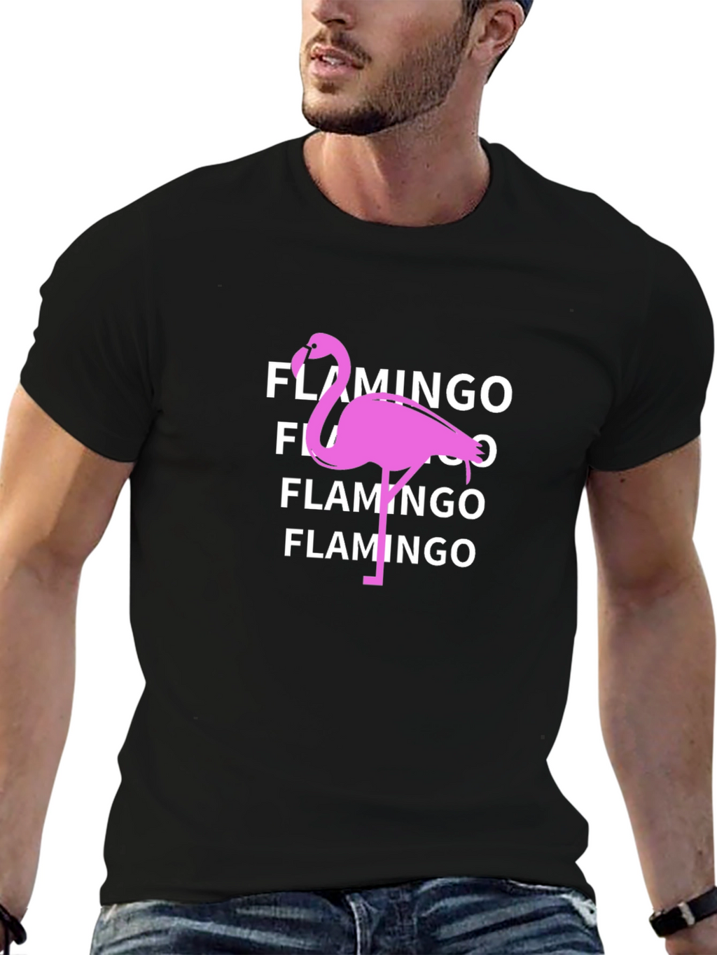 Flamingo Graphic Tee - Black Cotton T-Shirt