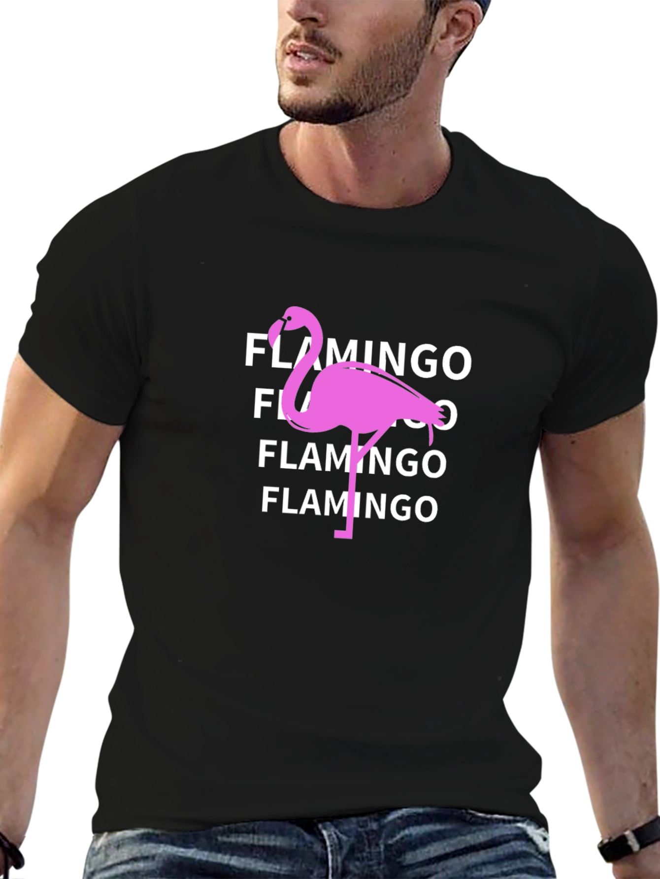 Flamingo Graphic Tee - Black Cotton T-Shirt