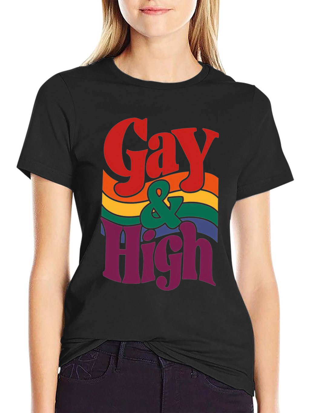 Gay & High Pride T-Shirt - Rainbow Graphic Tee