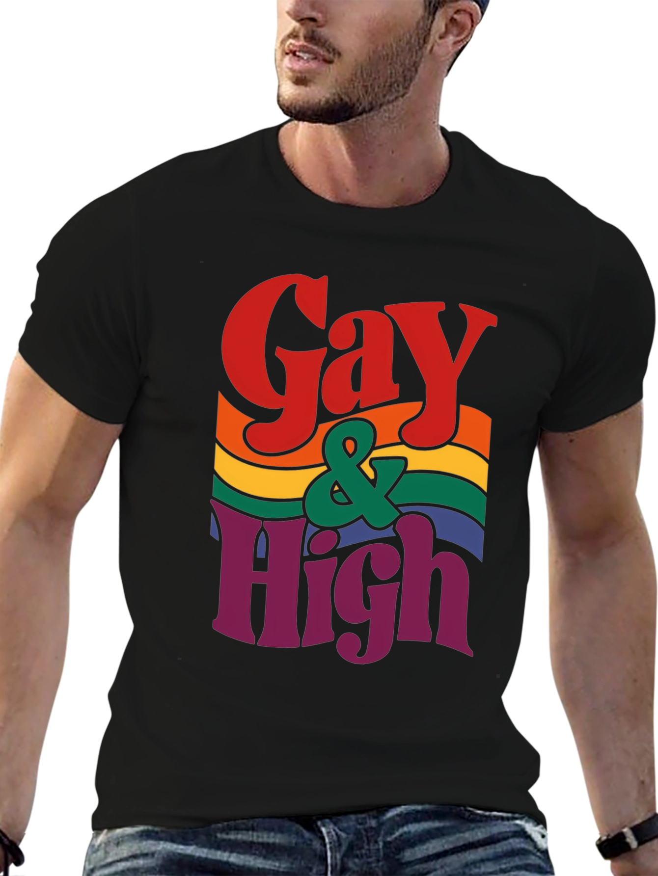 Gay & High Pride T-Shirt - Rainbow Graphic Tee