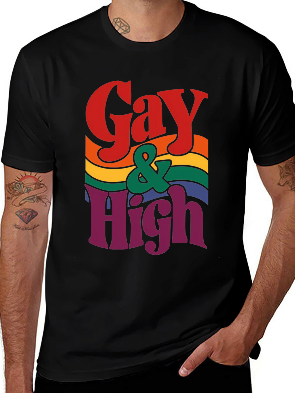 Gay & High Pride T-Shirt - Rainbow Graphic Tee